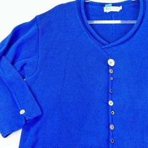 LULU B Womens XL Blue Cotton Knit Long Sleeve V-Neck Faux Button Up Sweater